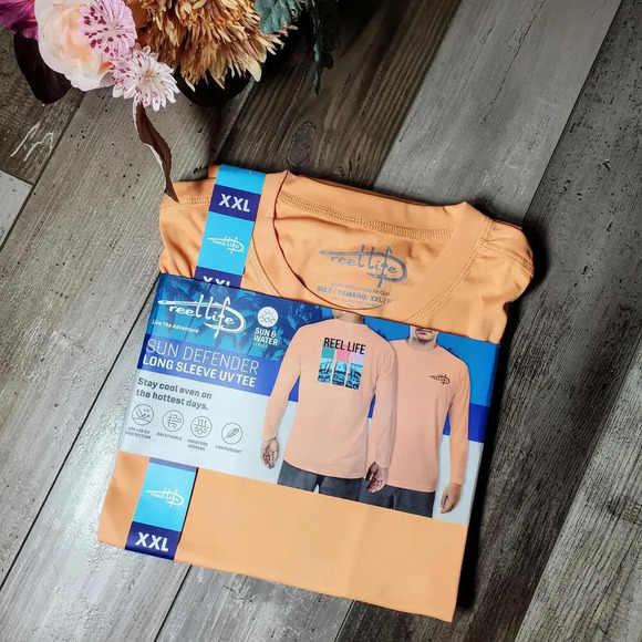 NWT Reel Life Men's Size XXL Sun Defender Long Sleeve UV Tee Apricot Wash - Picture 13 of 14